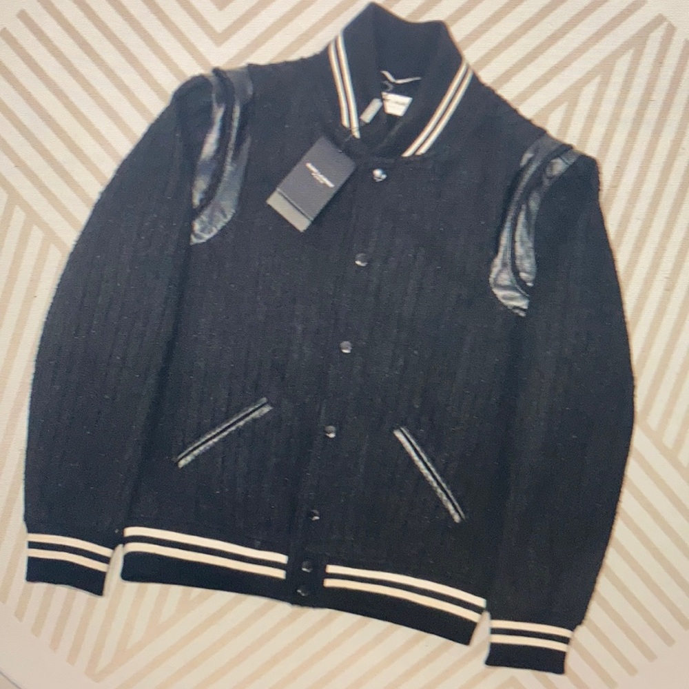 Yves Saint Laurent Leather mercerized Baseball Jacket Size 50